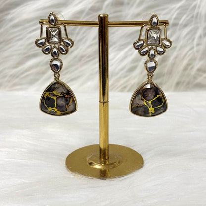 Gold Plated Black Kundan Earrings