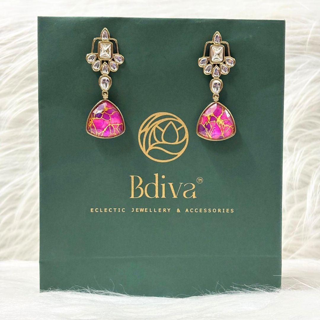 Gold Plated Pink Kundan Earrings