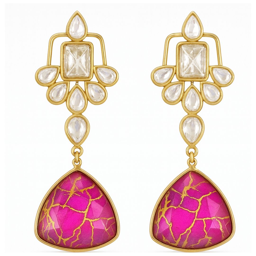 Gold Plated Pink Kundan Earrings