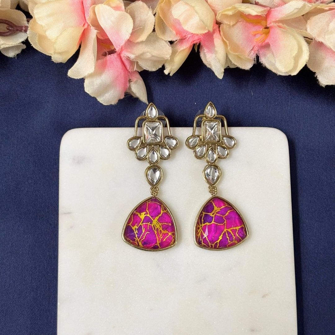 Gold Plated Pink Kundan Earrings