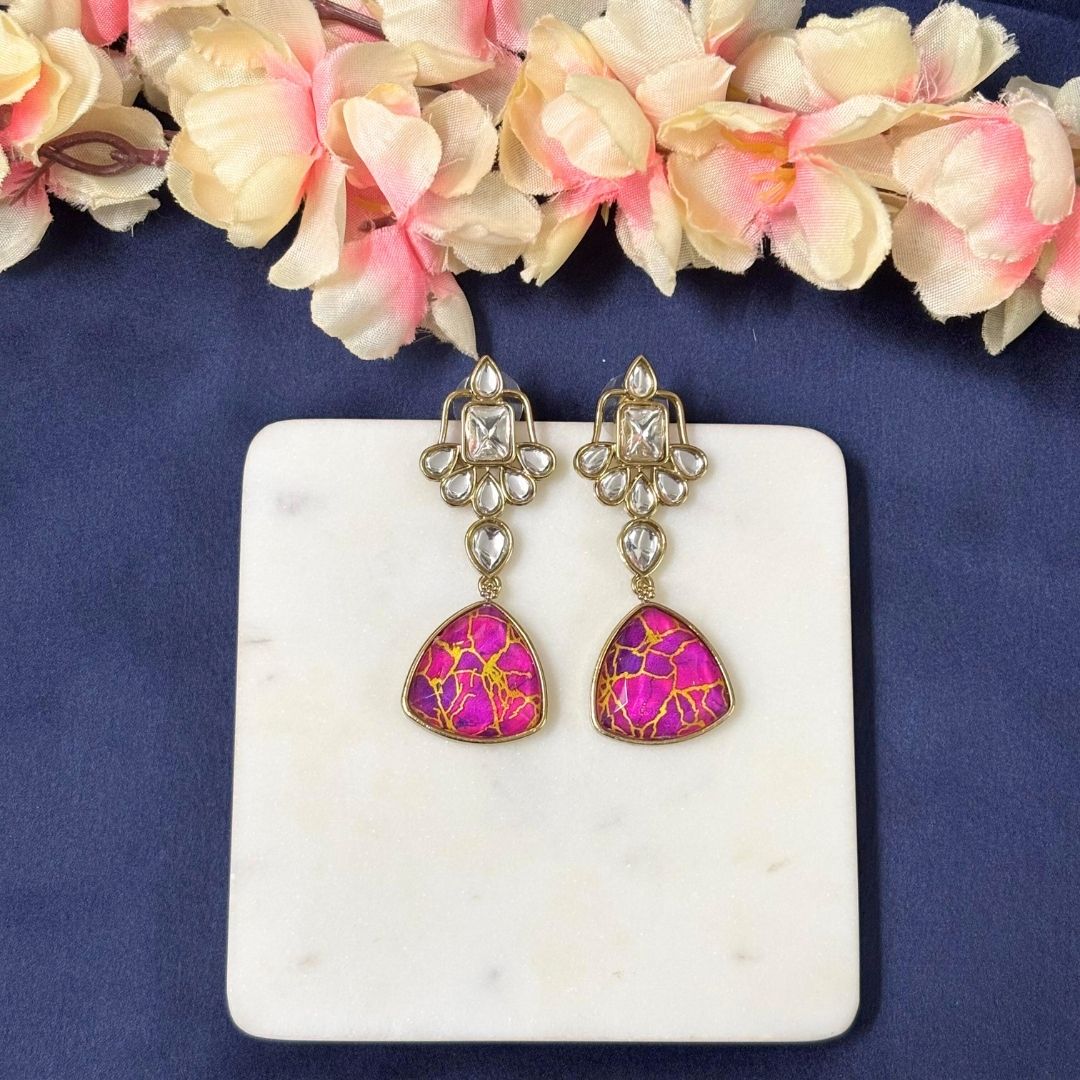 Gold Plated Pink Kundan Earrings