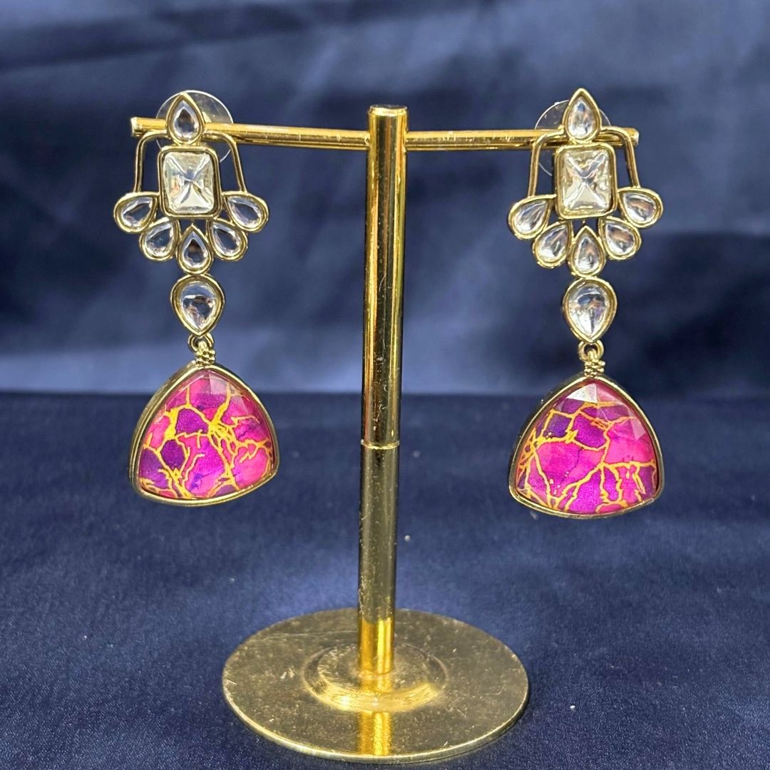 Gold Plated Pink Kundan Earrings