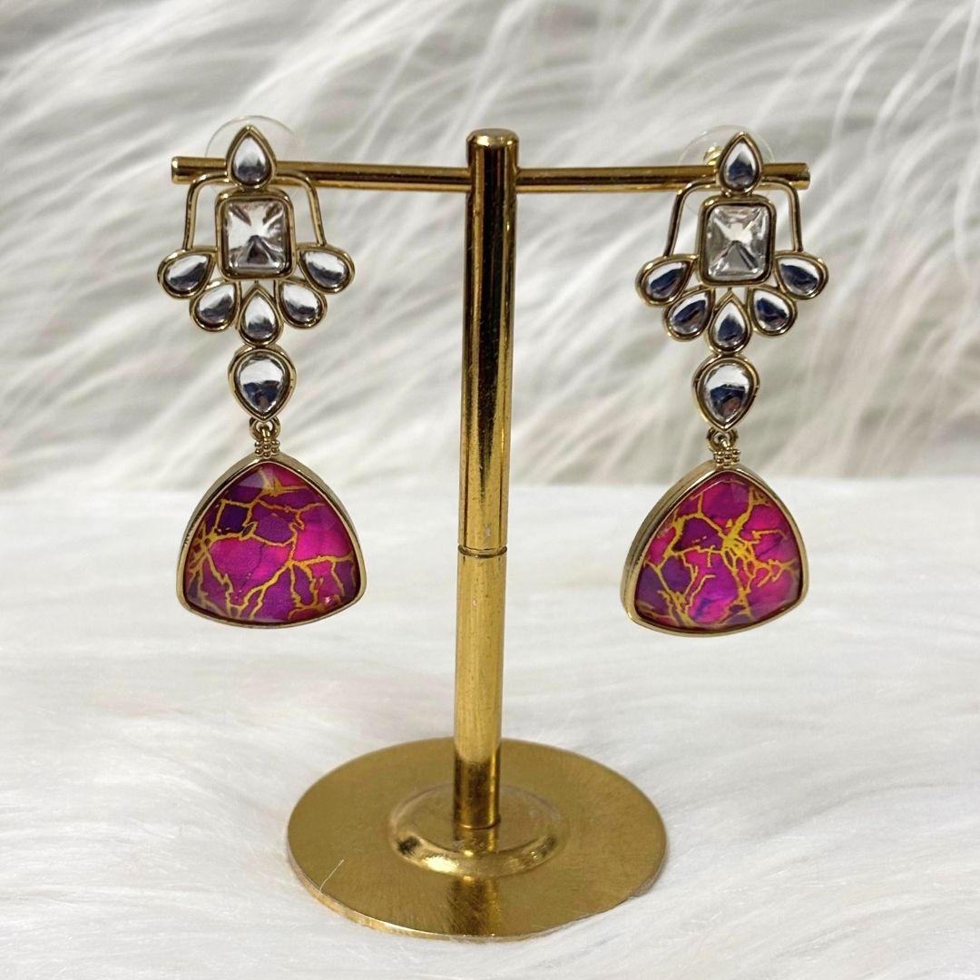 Gold Plated Pink Kundan Earrings