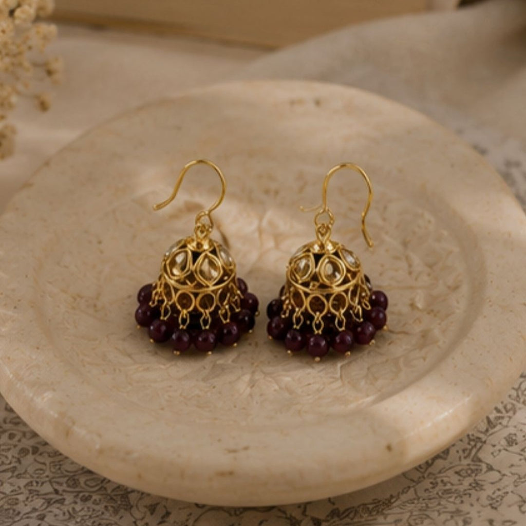 Gold Plated Kundan Pearl Jhumki Earrings