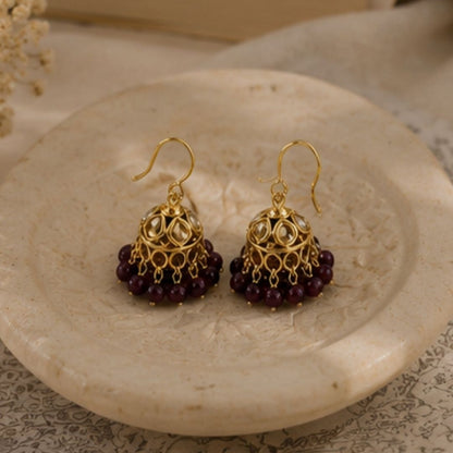 Gold Plated Kundan Pearl Jhumki Earrings