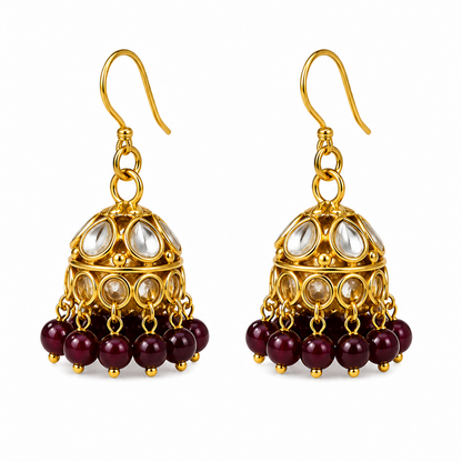 Gold Plated Kundan Pearl Jhumki Earrings