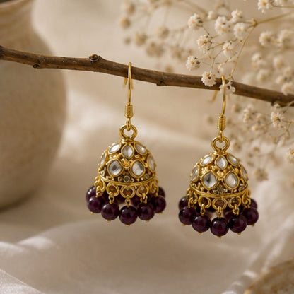 Gold Plated Kundan Pearl Jhumki Earrings