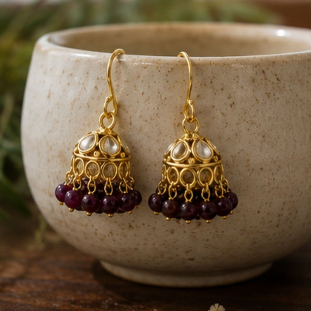 Gold Plated Kundan Pearl Jhumki Earrings