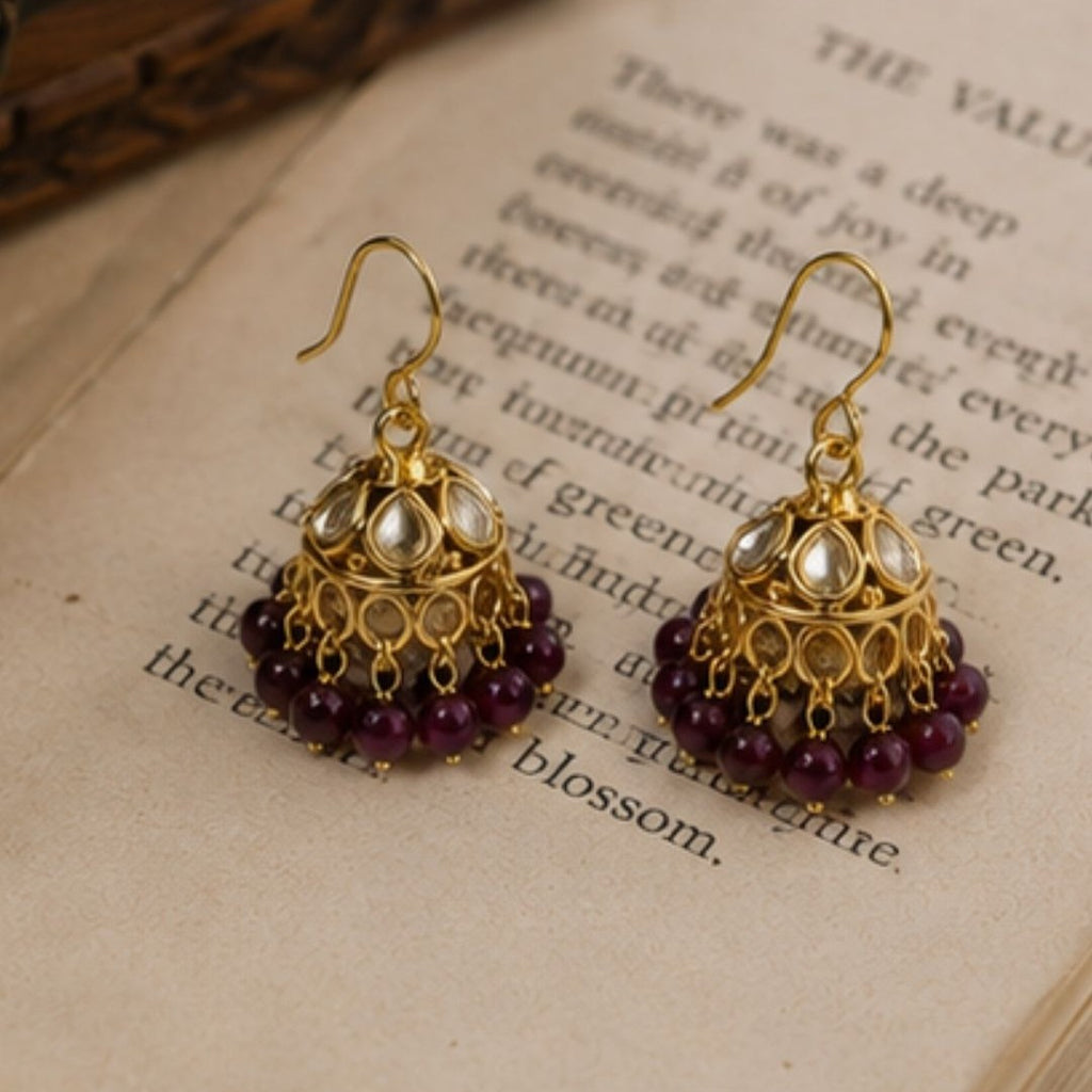 Gold Plated Kundan Pearl Jhumki Earrings