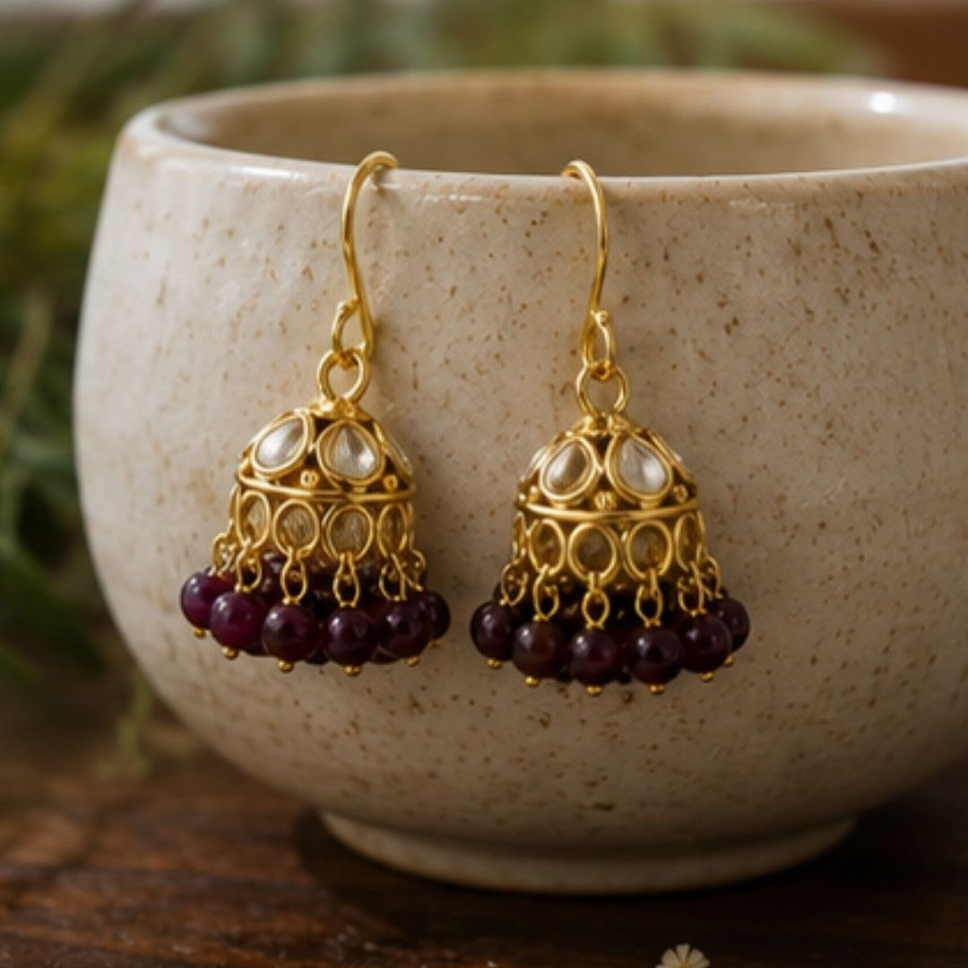 Gold Plated Kundan Pearl Jhumki Earrings