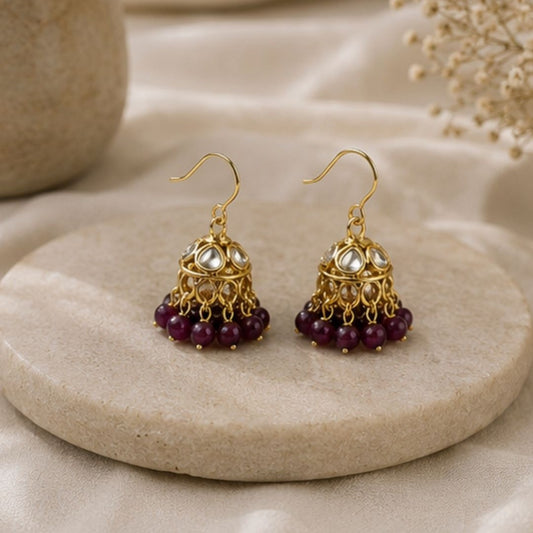 Gold Plated Kundan Pearl Jhumki Earrings
