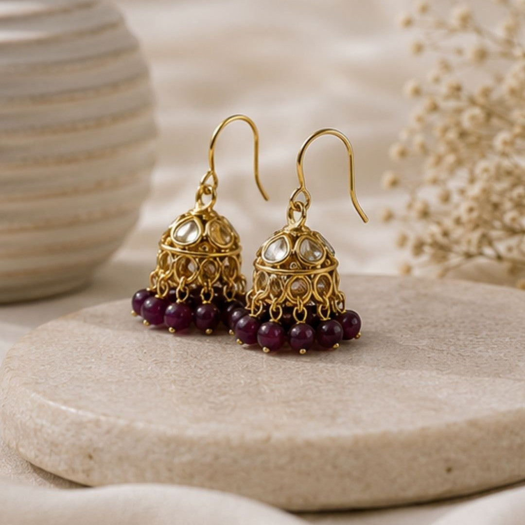 Gold Plated Kundan Pearl Jhumki Earrings