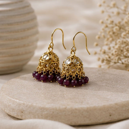 Gold Plated Kundan Pearl Jhumki Earrings
