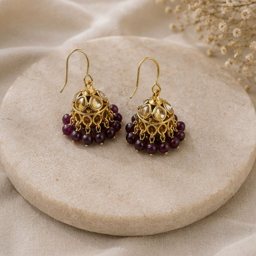Gold Plated Kundan Pearl Jhumki Earrings