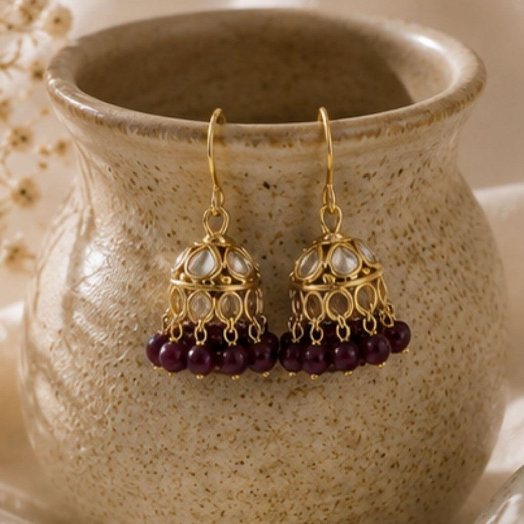 Gold Plated Kundan Pearl Jhumki Earrings
