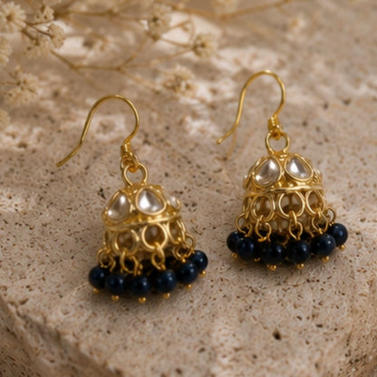 Gold Plated Kundan Pearl Jhumki Earrings
