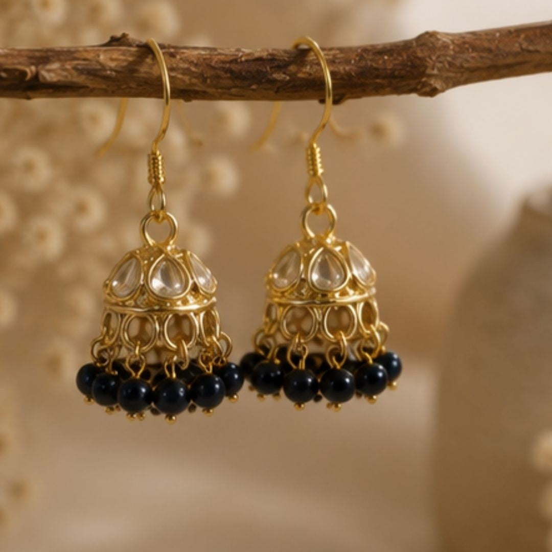 Gold Plated Kundan Pearl Jhumki Earrings