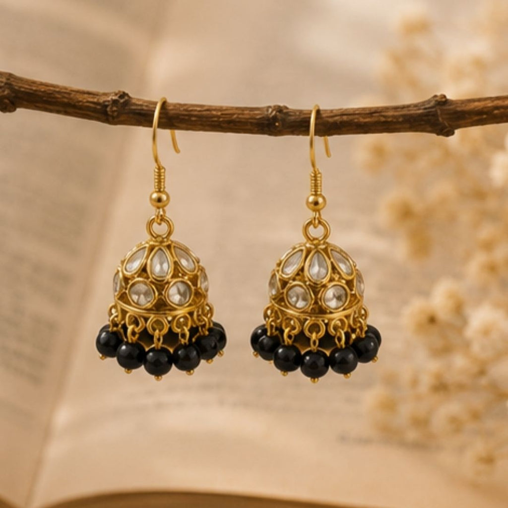 Gold Plated Kundan Pearl Jhumki Earrings