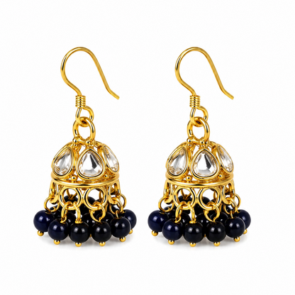 Gold Plated Kundan Pearl Jhumki Earrings
