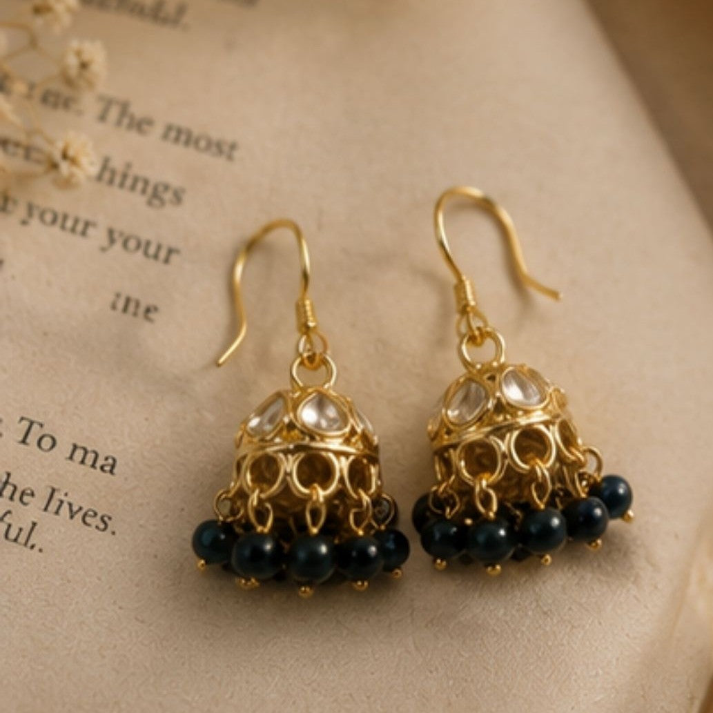 Gold Plated Kundan Pearl Jhumki Earrings