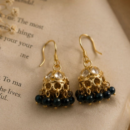Gold Plated Kundan Pearl Jhumki Earrings