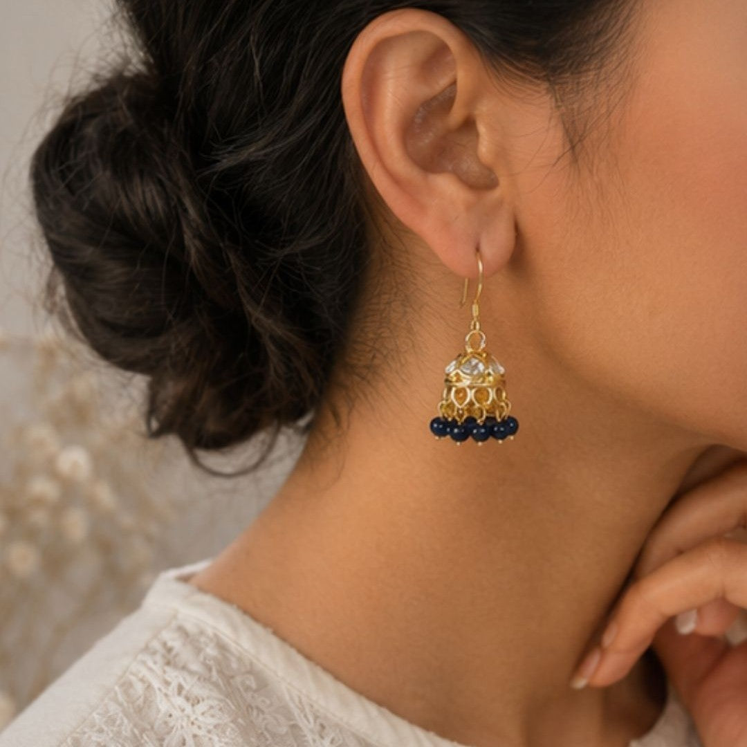 Gold Plated Kundan Pearl Jhumki Earrings