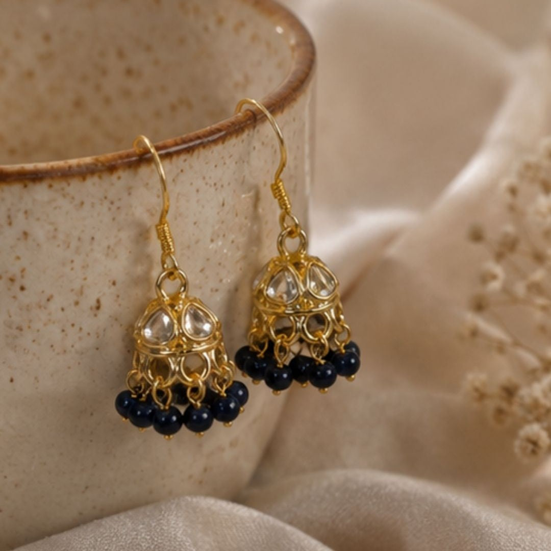 Gold Plated Kundan Pearl Jhumki Earrings