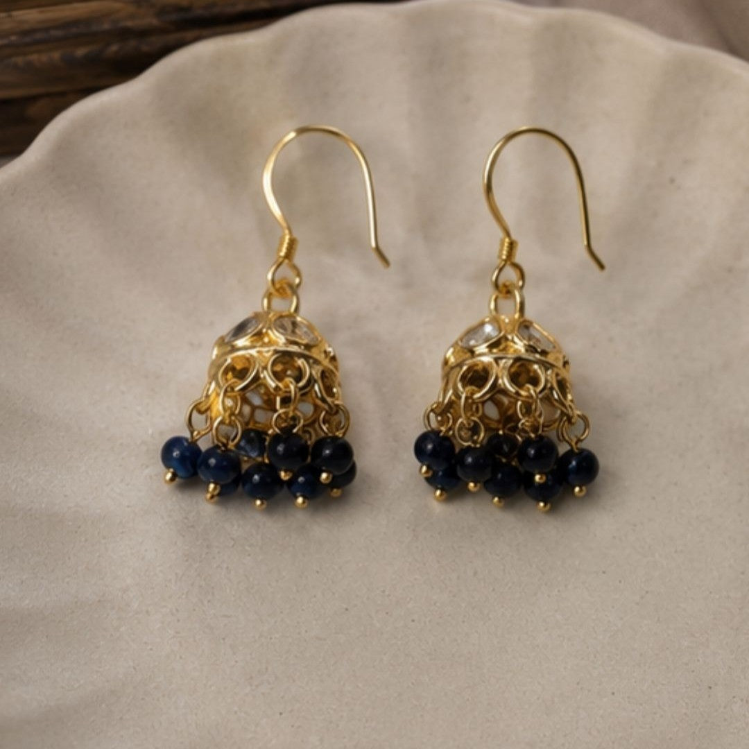 Gold Plated Kundan Pearl Jhumki Earrings