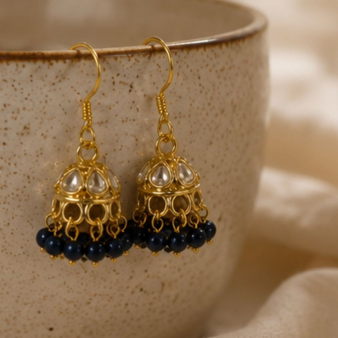 Gold Plated Kundan Pearl Jhumki Earrings