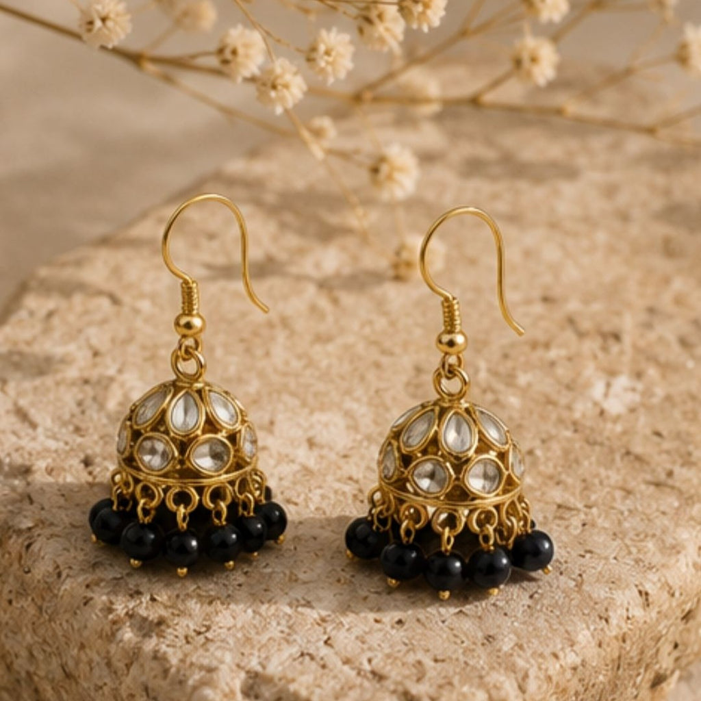 Gold Plated Kundan Pearl Jhumki Earrings