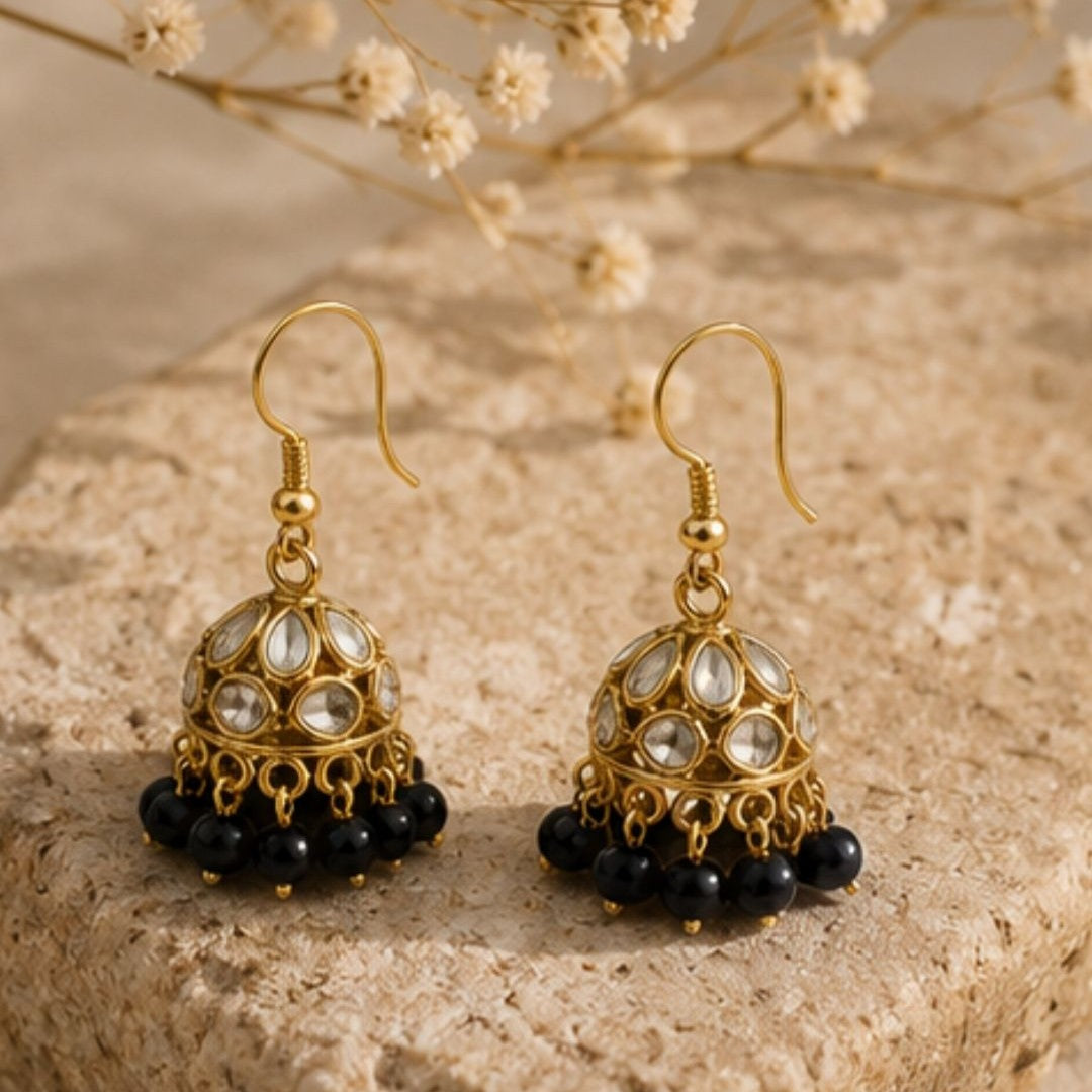 Gold Plated Kundan Pearl Jhumki Earrings