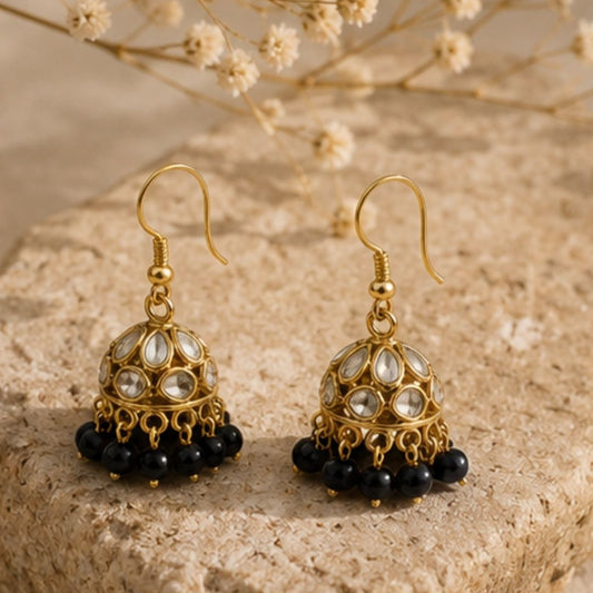 Gold Plated Kundan Pearl Jhumki Earrings