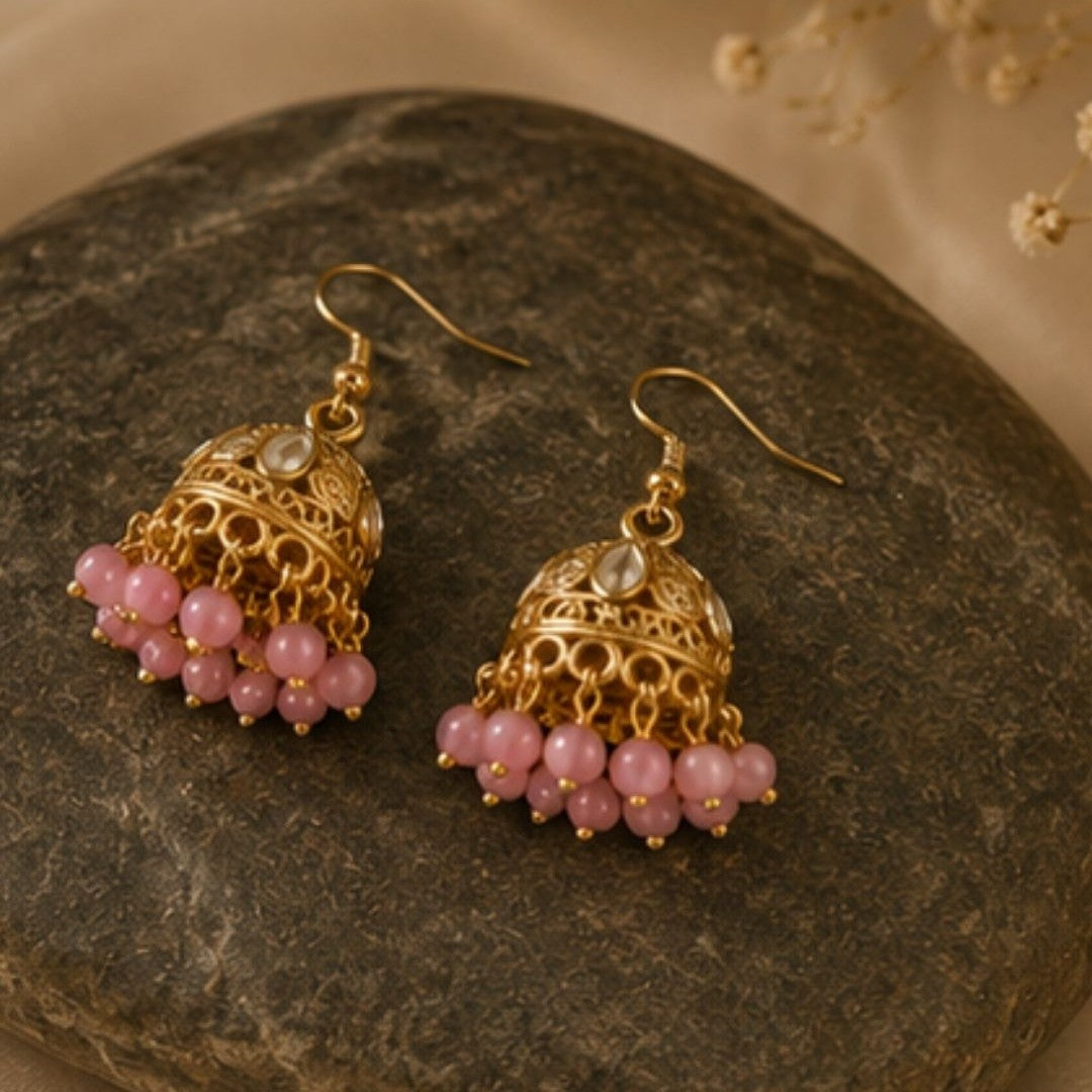 Gold Plated Kundan Pearl Jhumki Earrings