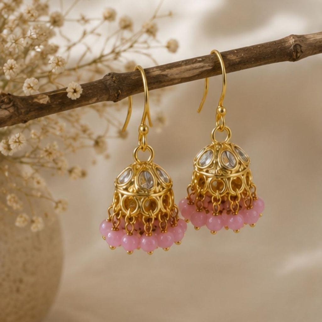 Gold Plated Kundan Pearl Jhumki Earrings