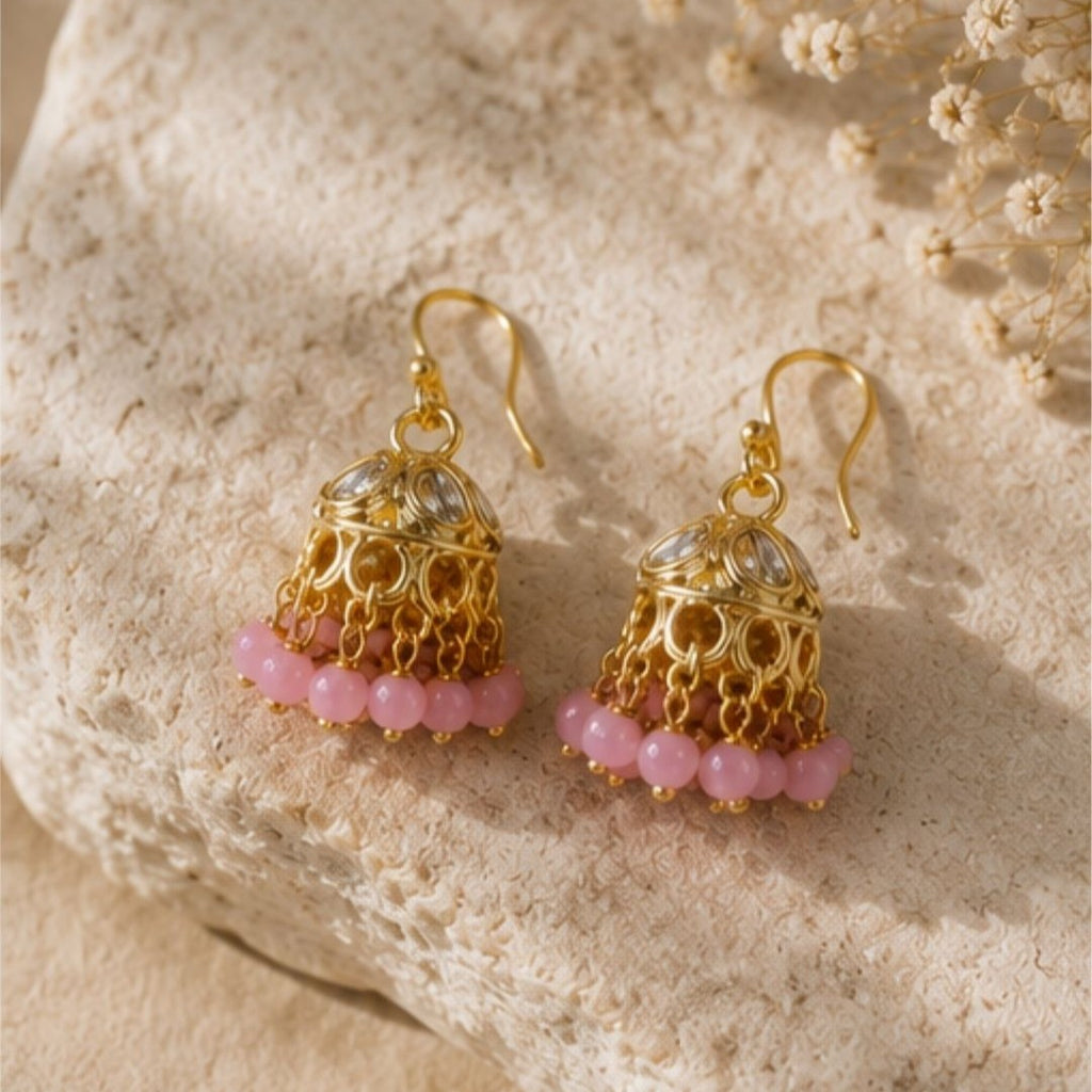 Gold Plated Kundan Pearl Jhumki Earrings