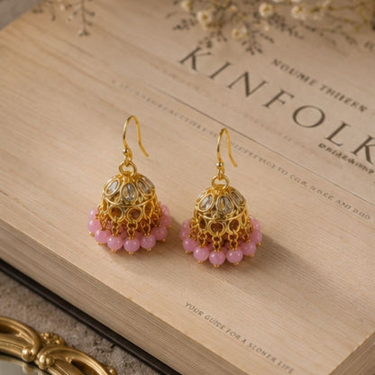 Gold Plated Kundan Pearl Jhumki Earrings