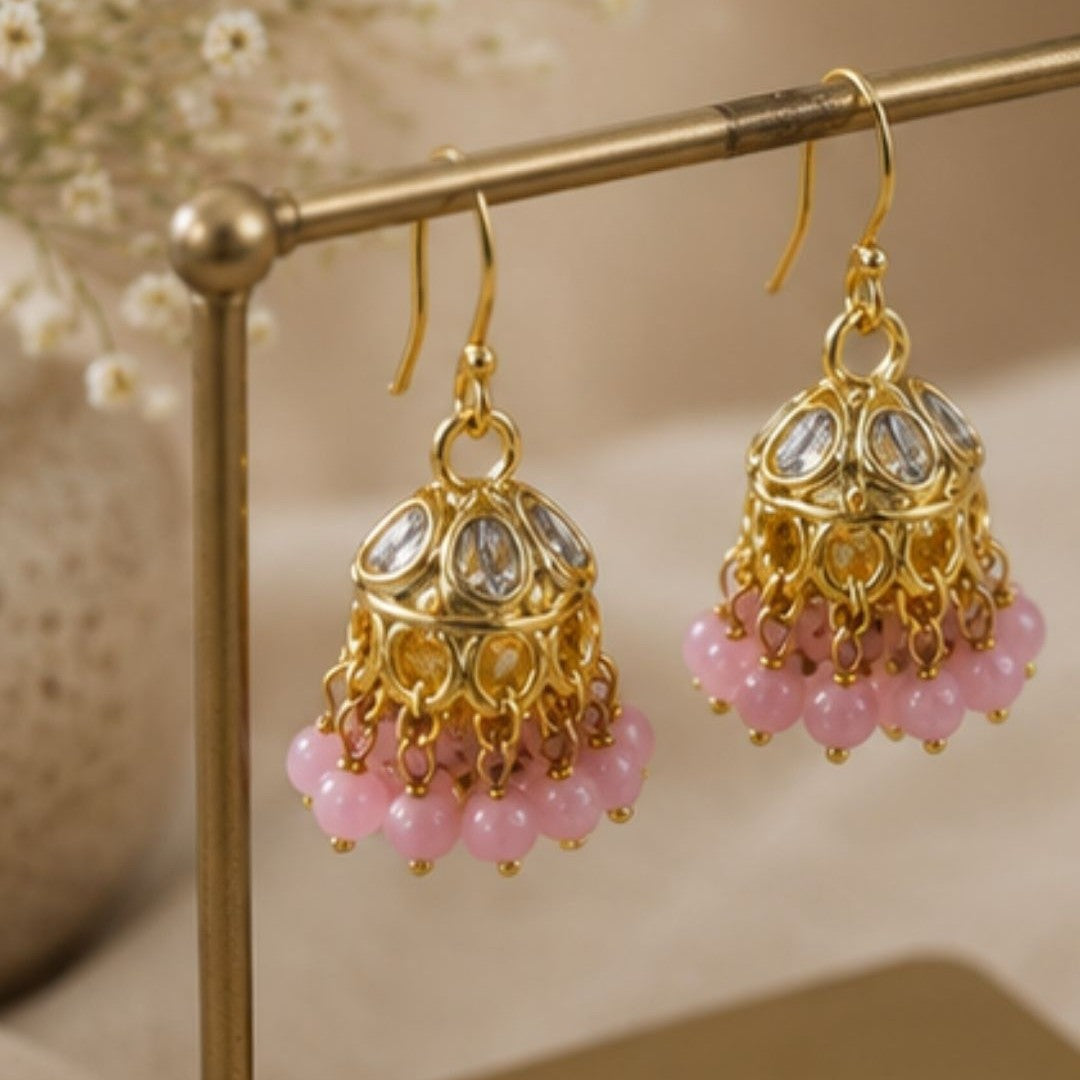 Gold Plated Kundan Pearl Jhumki Earrings