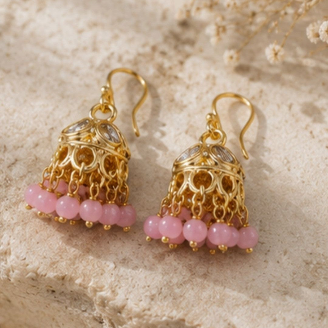 Gold Plated Kundan Pearl Jhumki Earrings