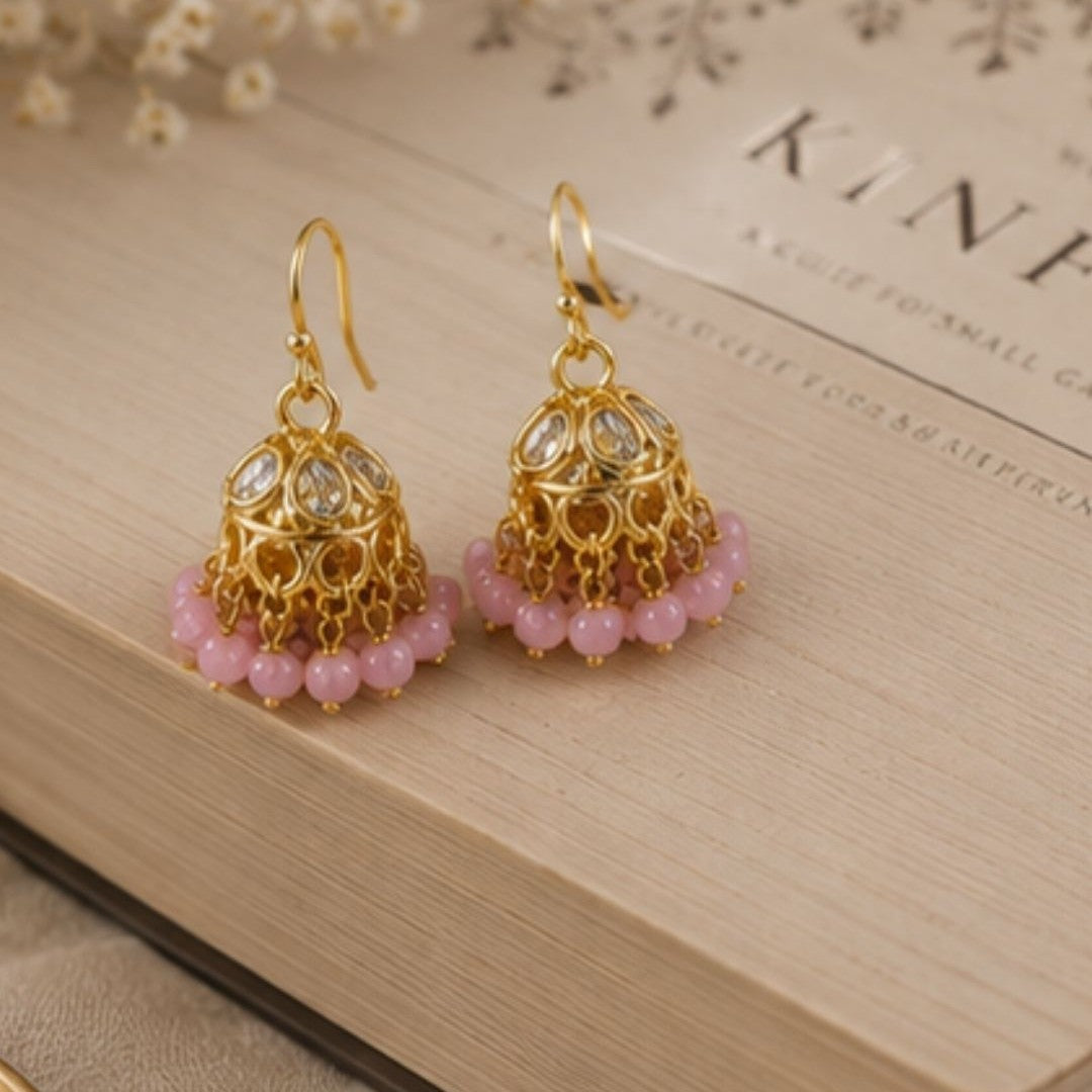 Gold Plated Kundan Pearl Jhumki Earrings