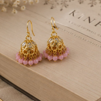 Gold Plated Kundan Pearl Jhumki Earrings