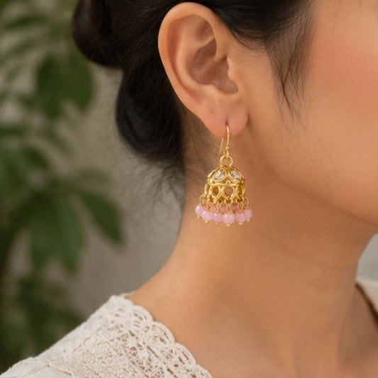 Gold Plated Kundan Pearl Jhumki Earrings