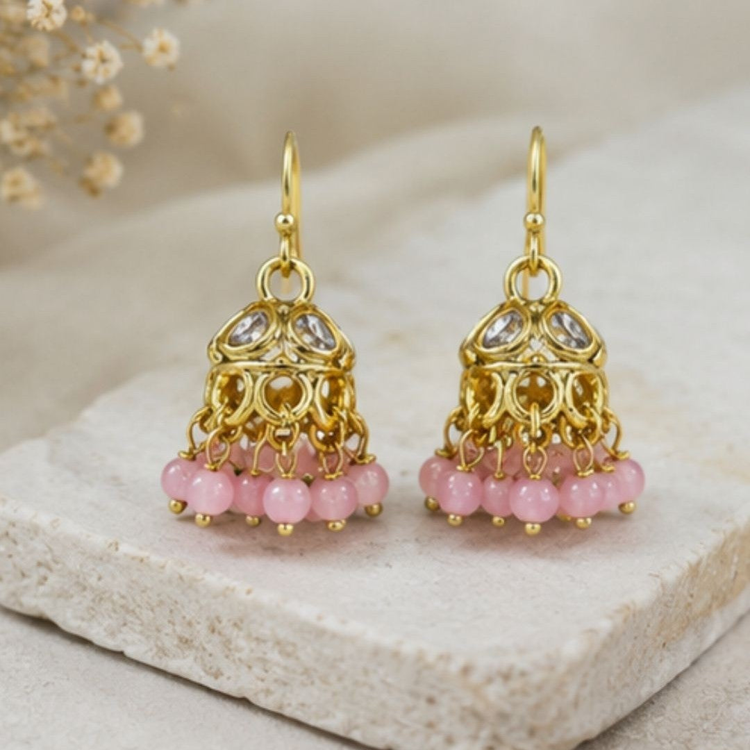Gold Plated Kundan Pearl Jhumki Earrings