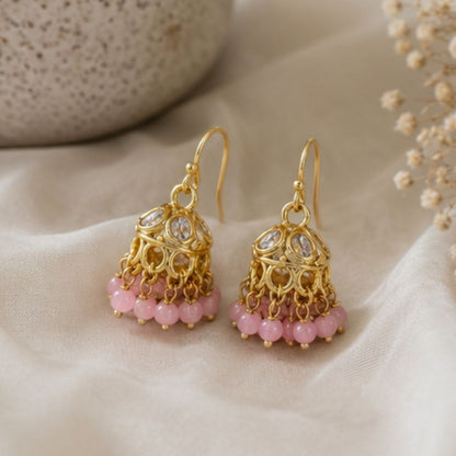 Gold Plated Kundan Pearl Jhumki Earrings