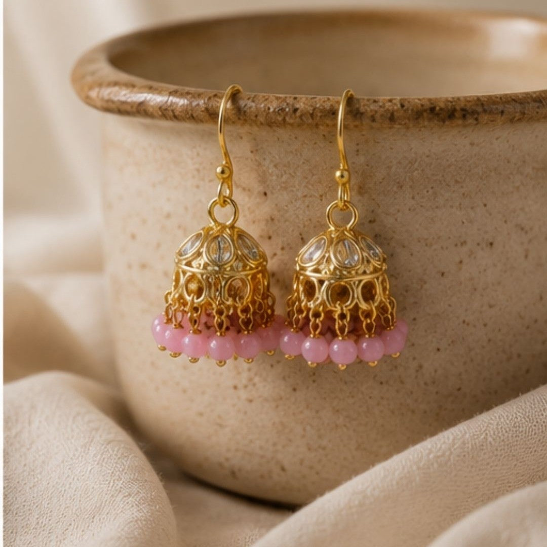 Gold Plated Kundan Pearl Jhumki Earrings