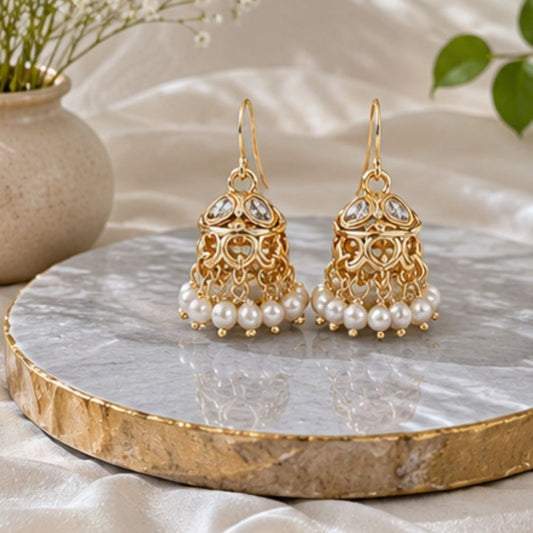 Gold Plated Pearl Jhumki Earrings