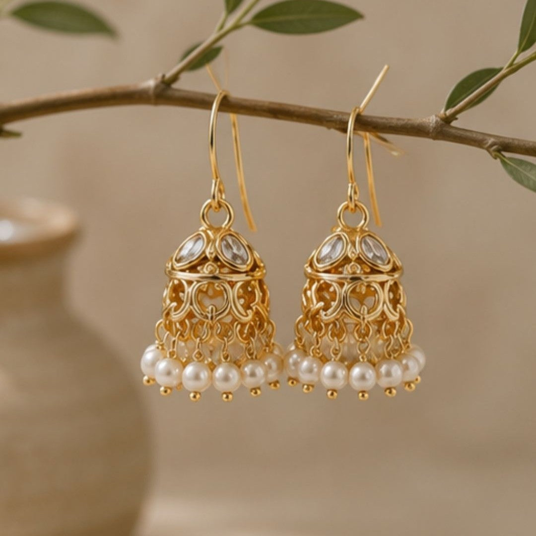Gold Plated Pearl Jhumki Earrings