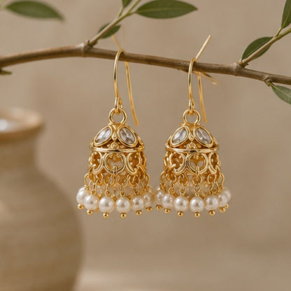 Gold Plated Pearl Jhumki Earrings