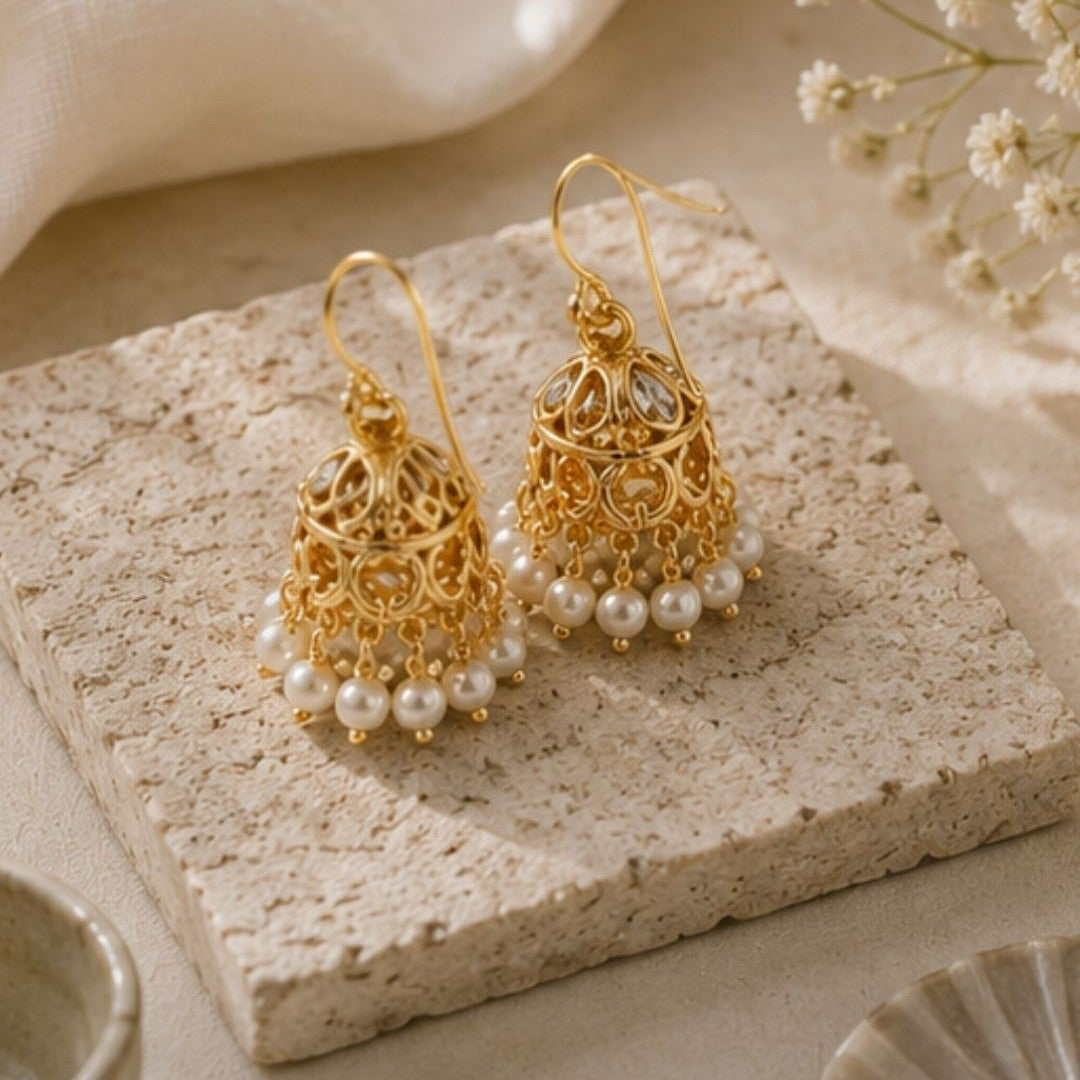 Gold Plated Pearl Jhumki Earrings