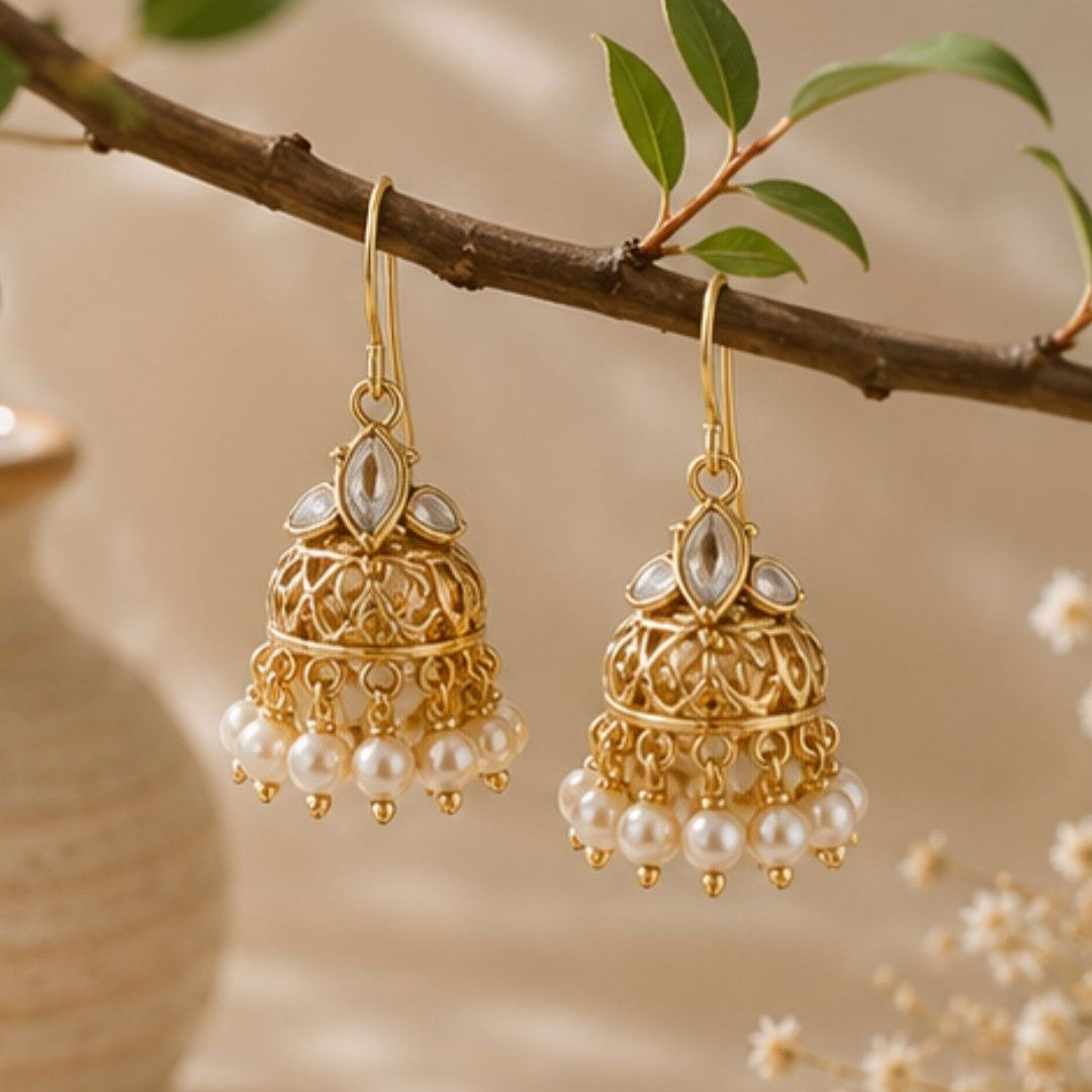 Gold Plated Pearl Jhumki Earrings