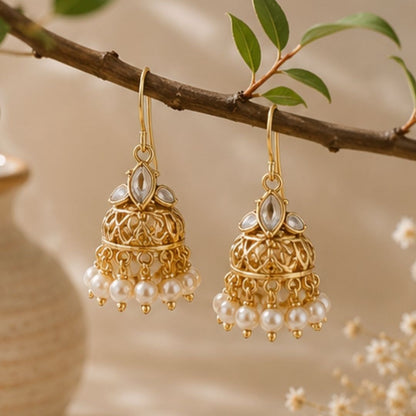 Gold Plated Pearl Jhumki Earrings